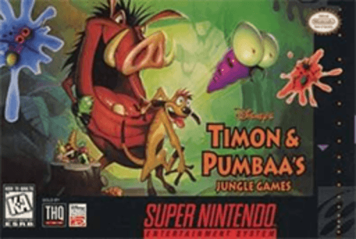 Timon and Pumbaa Jungle Games box art for Super Nintendo